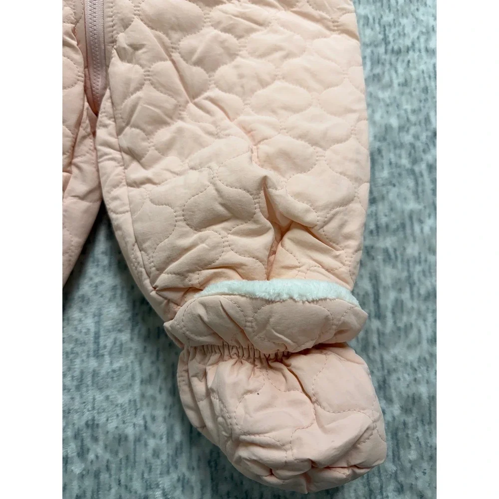 Gap Baby Girl Quilted‎ Heart Sherpa Lined Pram Suit Snowsuit Pink 18 Months NEW